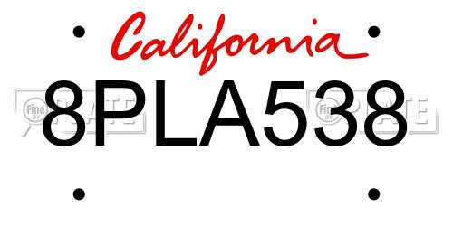 8PLA538 California License Plate