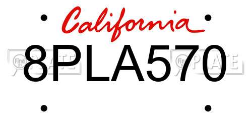 8PLA570 California License Plate