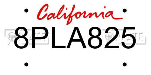 8PLA825 California License Plate