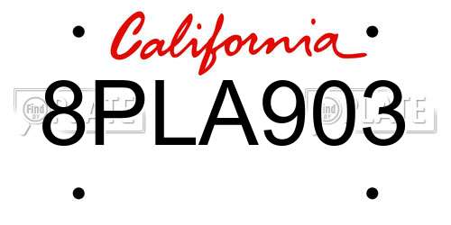 8PLA903 California License Plate