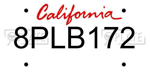 8PLB172 California License Plate