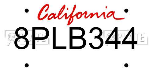 8PLB344 California License Plate