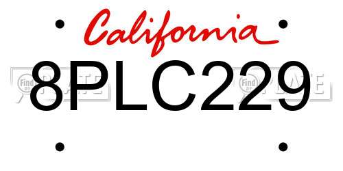 8PLC229 California License Plate