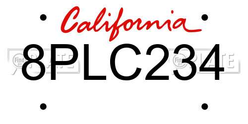 8PLC234 California License Plate