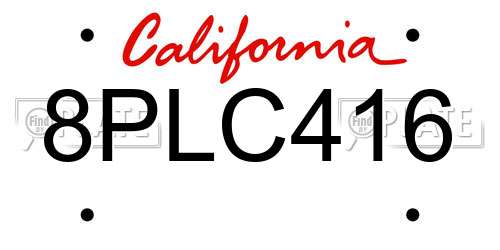 8PLC416 California License Plate