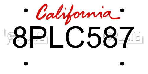 8PLC587 California License Plate
