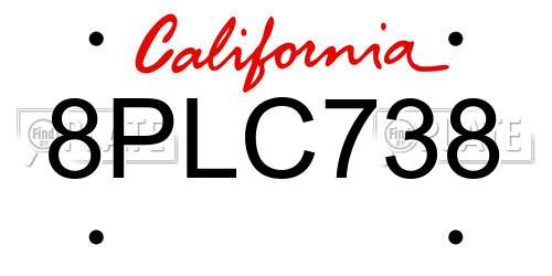 8PLC738 California License Plate
