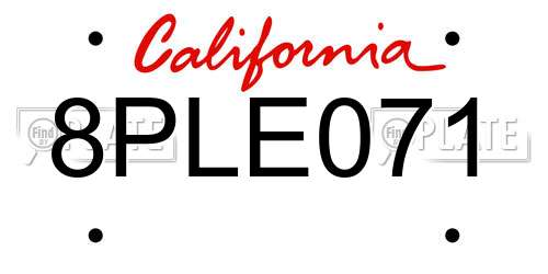 8PLE071 California License Plate