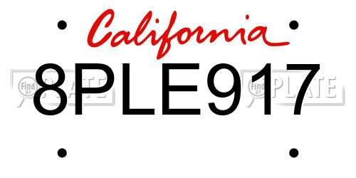 8PLE917 California License Plate