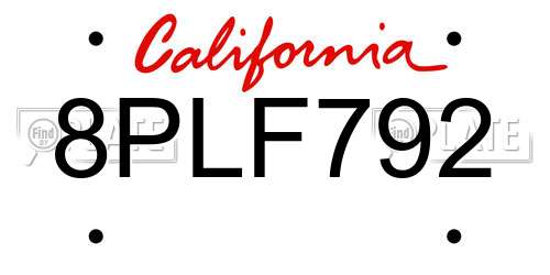 8PLF792 California License Plate