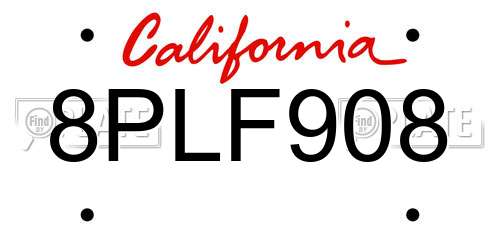 8PLF908 California License Plate
