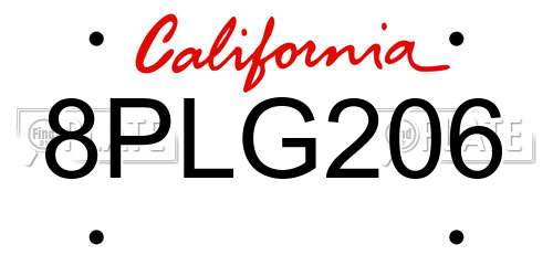 8PLG206 California License Plate