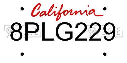 8PLG229 California License Plate
