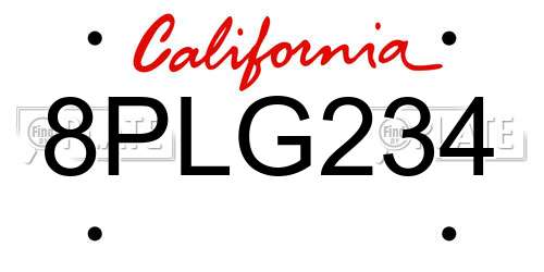 8PLG234 California License Plate