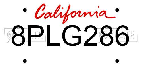 8PLG286 California License Plate