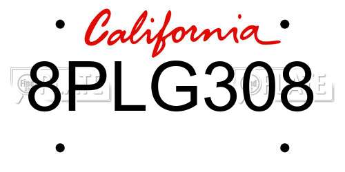 8PLG308 California License Plate