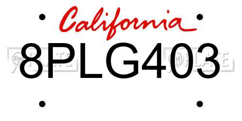 8PLG403 California License Plate
