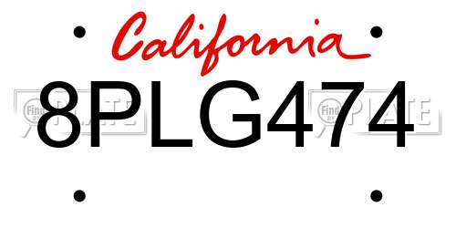 8PLG474 California License Plate