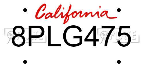 8PLG475 California License Plate