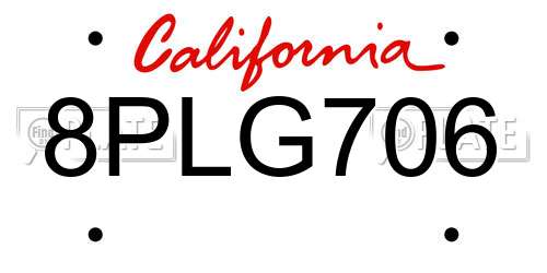 8PLG706 California License Plate