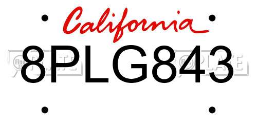 8PLG843 California License Plate