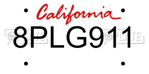 8PLG911 California License Plate