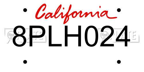 8PLH024 California License Plate