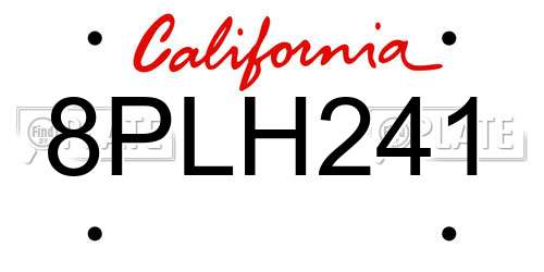 8PLH241 California License Plate