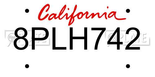 8PLH742 California License Plate