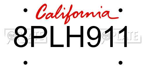 8PLH911 California License Plate