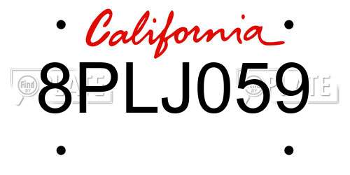 8PLJ059 California License Plate