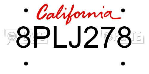 8PLJ278 California License Plate