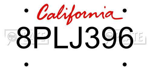 8PLJ396 California License Plate