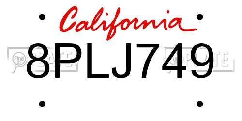 8PLJ749 California License Plate
