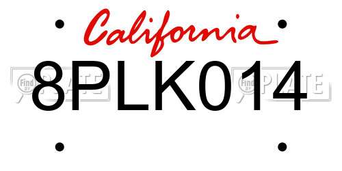 8PLK014 California License Plate