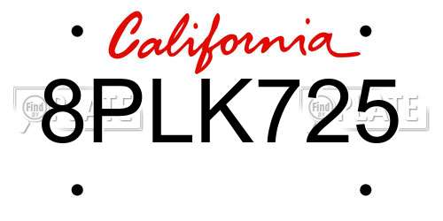 8PLK725 California License Plate