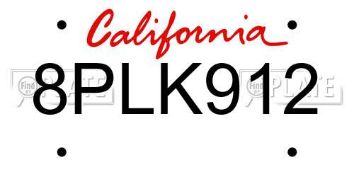 8PLK912 California License Plate