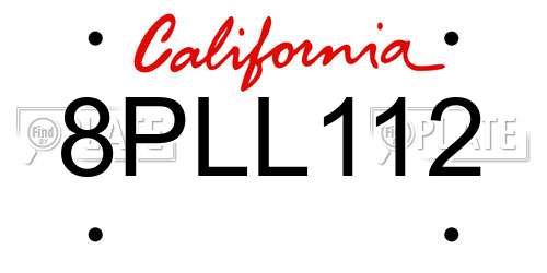 8PLL112 California License Plate