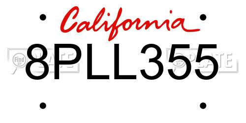 8PLL355 California License Plate