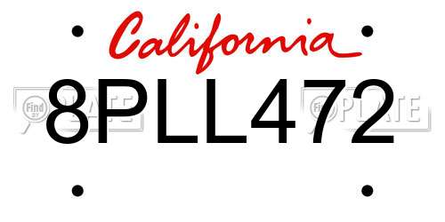 8PLL472 California License Plate
