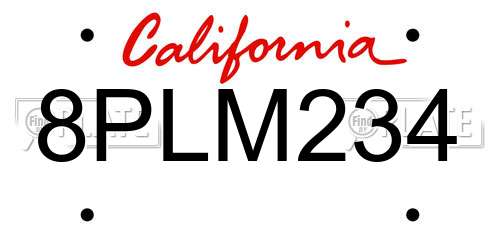 8PLM234 California License Plate