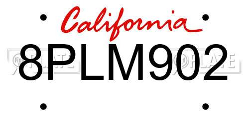 8PLM902 California License Plate