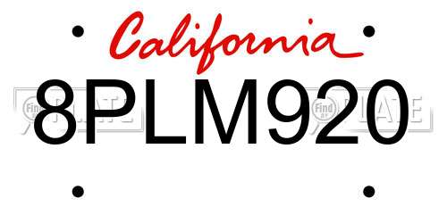 8PLM920 California License Plate