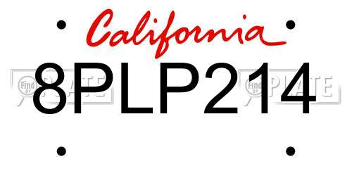 8PLP214 California License Plate
