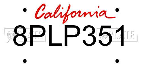 8PLP351 California License Plate
