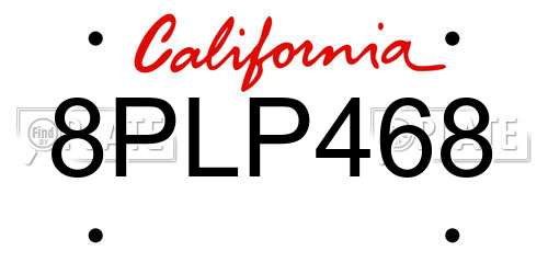 8PLP468 California License Plate