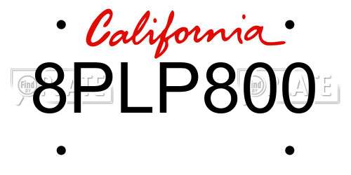 8PLP800 California License Plate