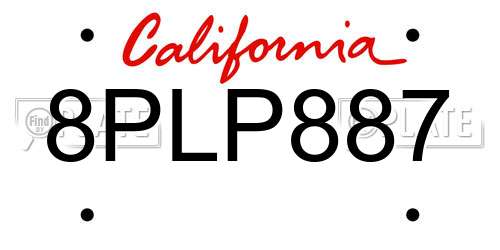 8PLP887 California License Plate