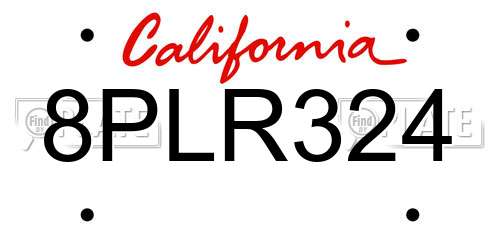8PLR324 California License Plate