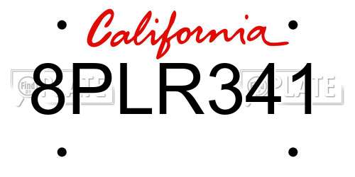 8PLR341 California License Plate
